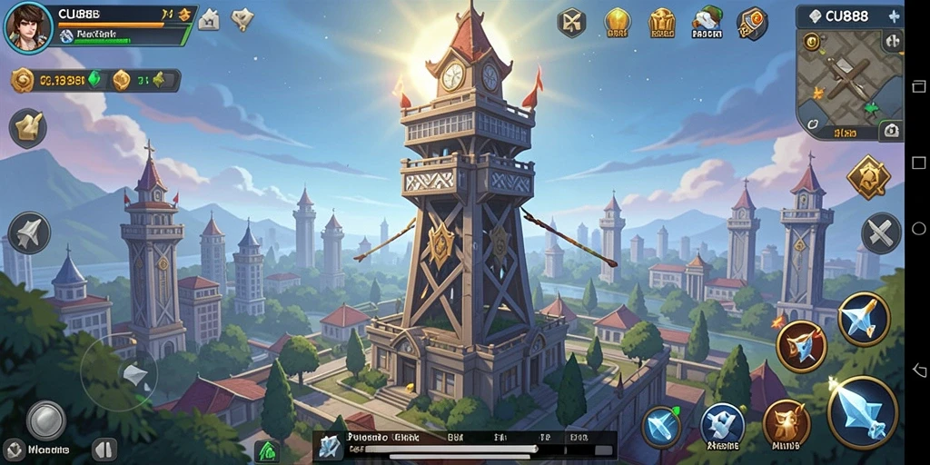 Tampilan menakjubkan gameplay Tower Defense CU888 yang seru.