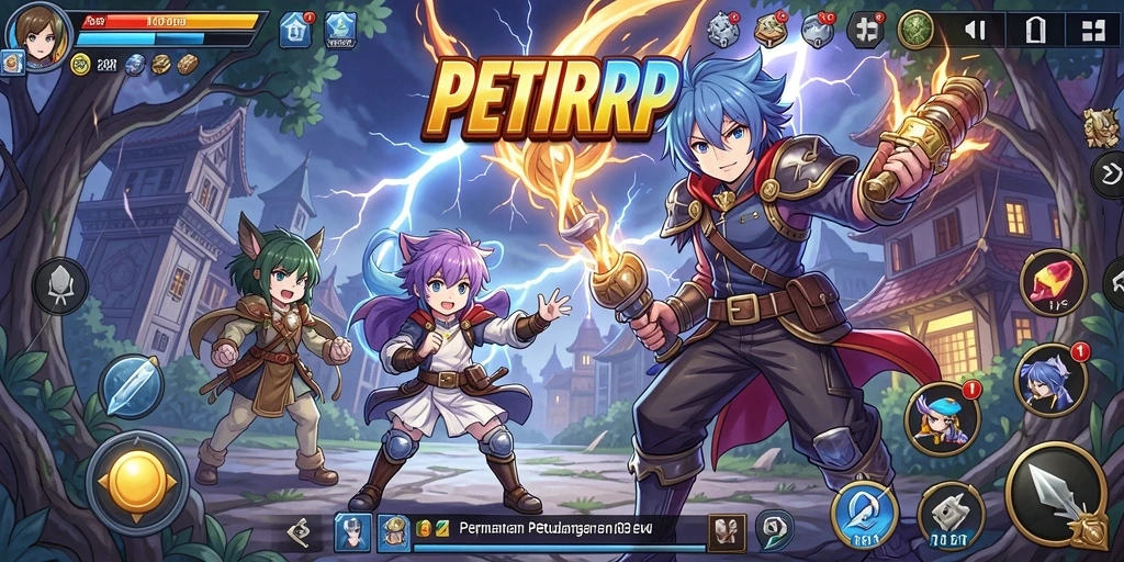 Tampilan gameplay PETIRRP dengan karakter anime yang menarik.